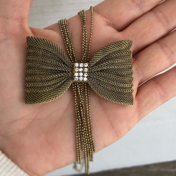 Vtg Gold Bow Rhinestone Necklace - Picture 14 of 15